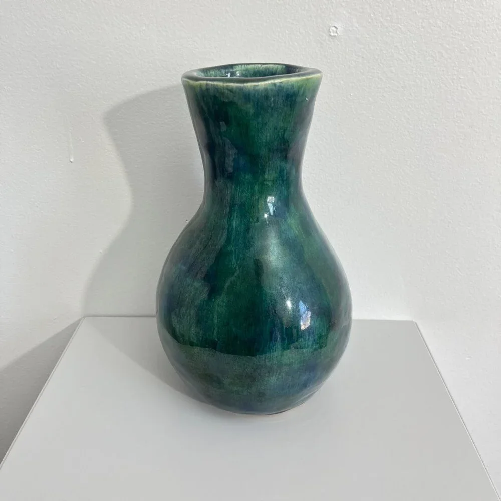 Handmade Studio  Artist Signed‎ Ceramic Drip Glaze Vase